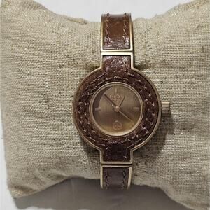 Lucky Brand Womens Boho Peace Sign Watch Brown Leather Gold Tone Vintage